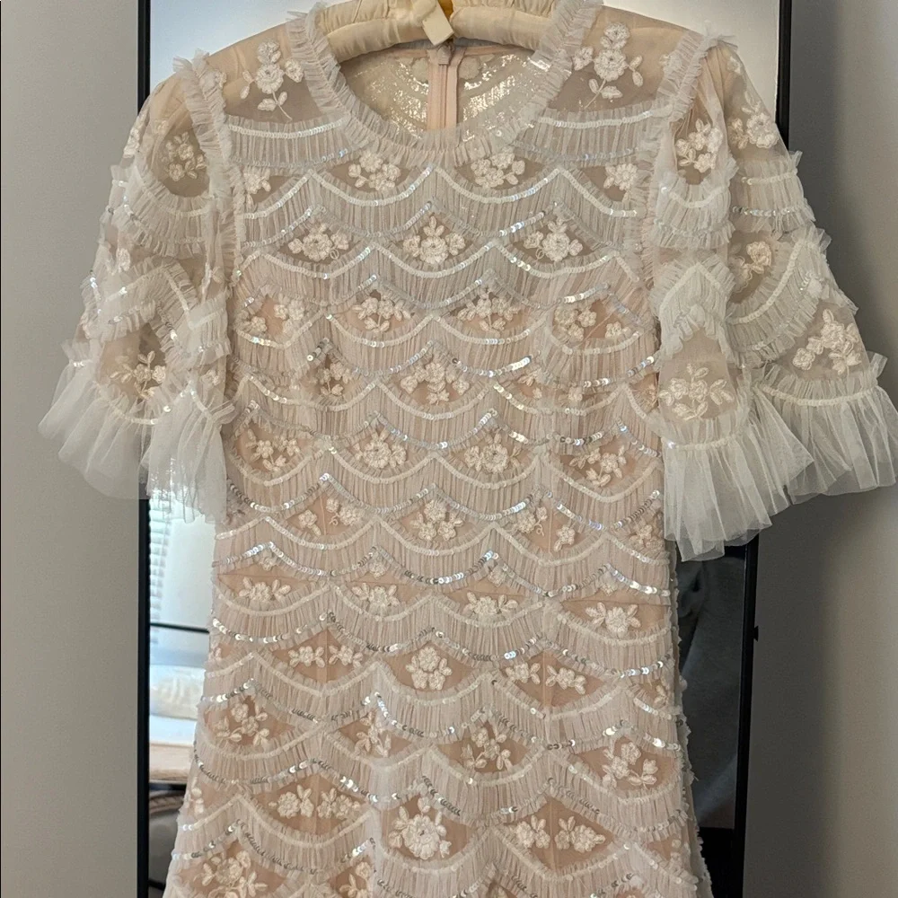 NEEDLE & THREAD WOMENS LUNETTE BLOSSOM ANKLE LENGTH GOWN DRESS SEQUIN TULLE 4 - Picture 9 of 15